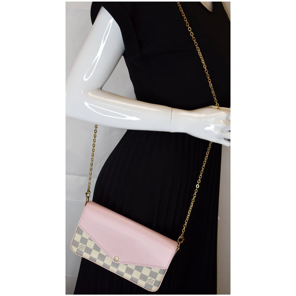 LOUIS VUITTON Pochette Felicie Damier Azur Chain Wallet Pastel Pink