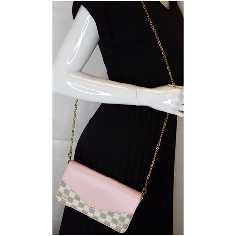 LOUIS VUITTON Pochette Felicie Damier Azur Chain Wallet Pastel Pink
