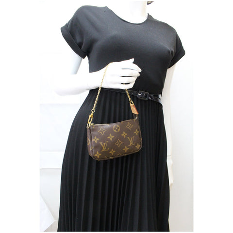 LOUIS VUITTON Mini Pochette Monogram Canvas Accessoires Pouch Brown