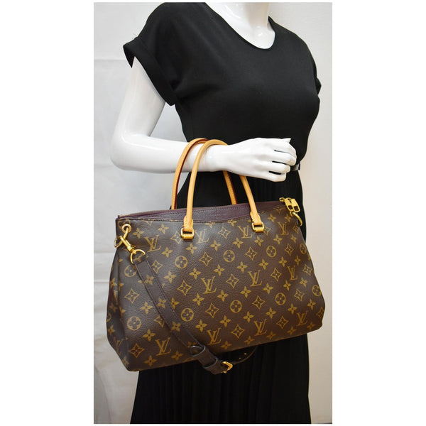 LOUIS VUITTON Pallas Monogram Canvas Satchel Bag Brown