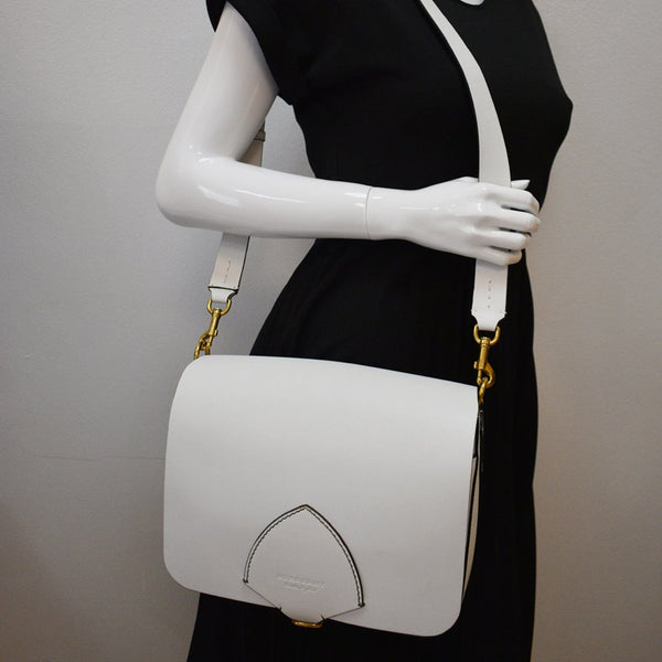 BURBERRY Large Square Leather Satchel Bag White