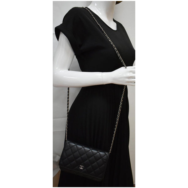 CHANEL WOC Lambskin Leather Chain Crossbody Bag Black