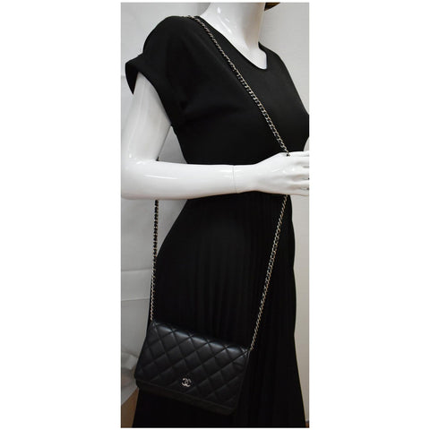 CHANEL WOC Lambskin Leather Chain Crossbody Bag Black