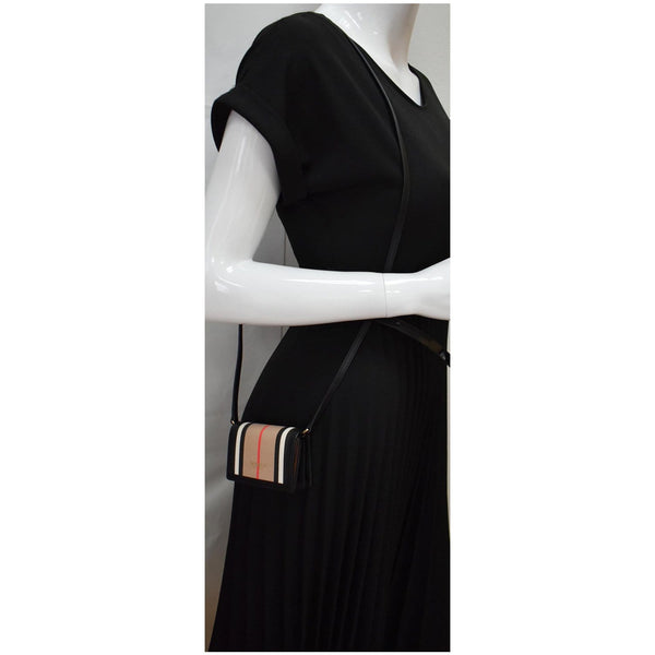 BURBERRY Jessie Icon Stripe E-Canvas Monogram Crossbody Card Case Beige