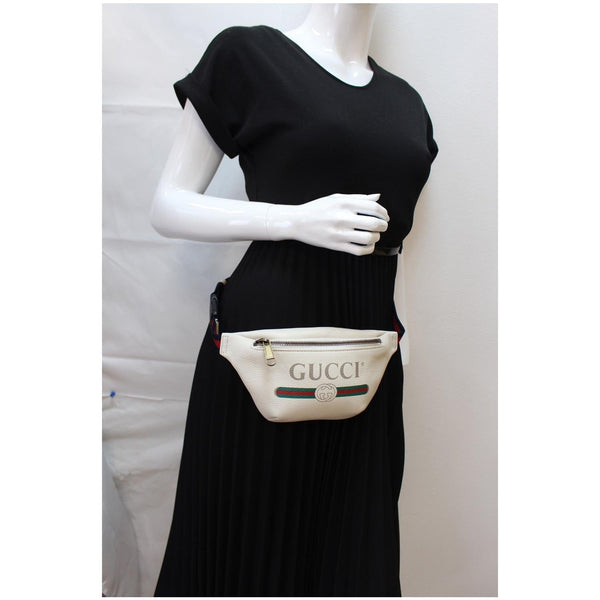 GUCCI Print Small Leather Belt Waist Bum Bag White 527792