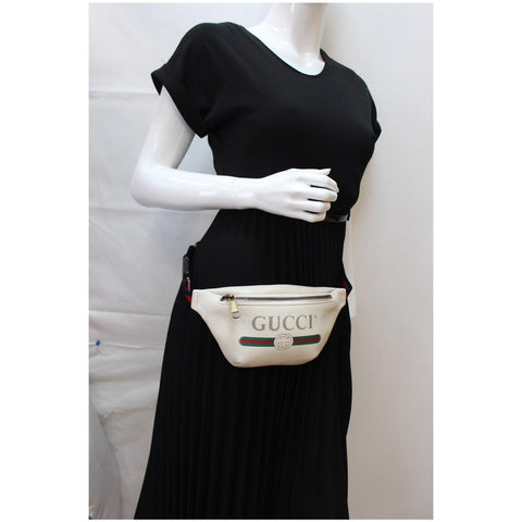 GUCCI Print Small Leather Belt Waist Bum Bag White 527792