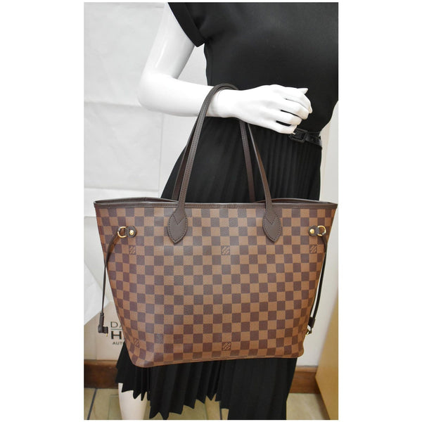 LOUIS VUITTON Neverfull MM Damier Ebene Tote Bag Brown