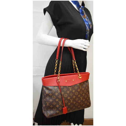 LOUIS VUITTON Pallas Chain Monogram Canvas Shopper Bag Brown