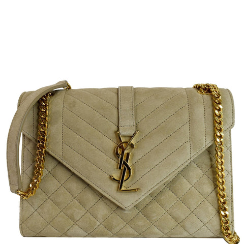 YVES SAINT LAURENT Medium Envelope Matelasse Suede Crossbody Bag Beige