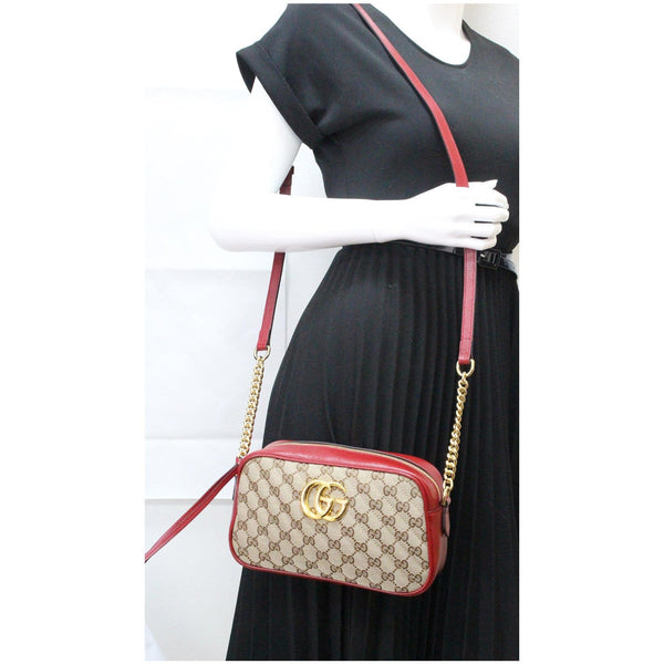 GUCCI GG Marmont Small Matelasse Canvas Leather Crossbody Bag Beige 447632