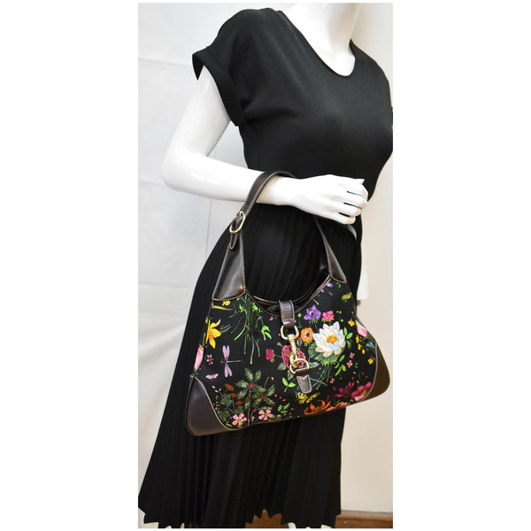Gucci Flora Jackie O Bouvier Floral Printed Canvas Hobo Bag