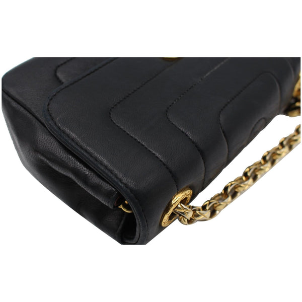 CHANEL Vintage Border Flap Lambskin Shoulder Bag Black
