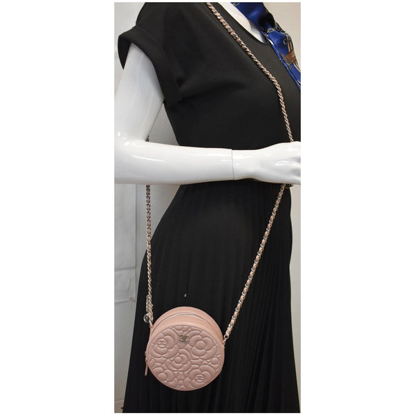 Chanel Camellia Round Leather Crossbody Bag - light pink chain Bag | DDH