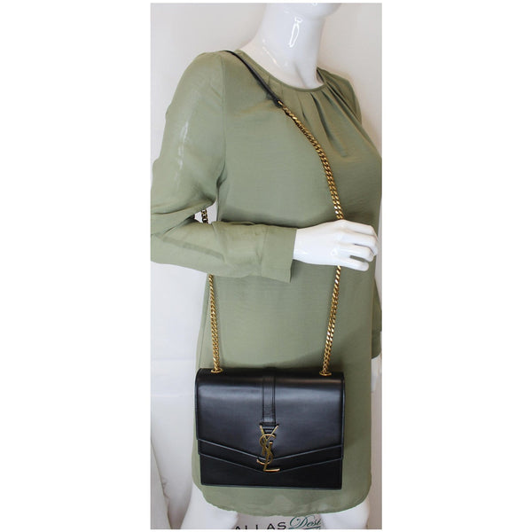 YVES SAINT LAURENT Montaigne Double Flap Leather Shoulder Bag Black