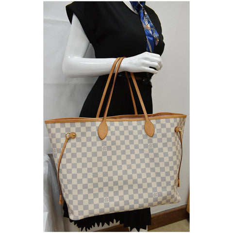 LOUIS VUITTON Neverfull GM Damier Azur Tote Shoulder Bag White
