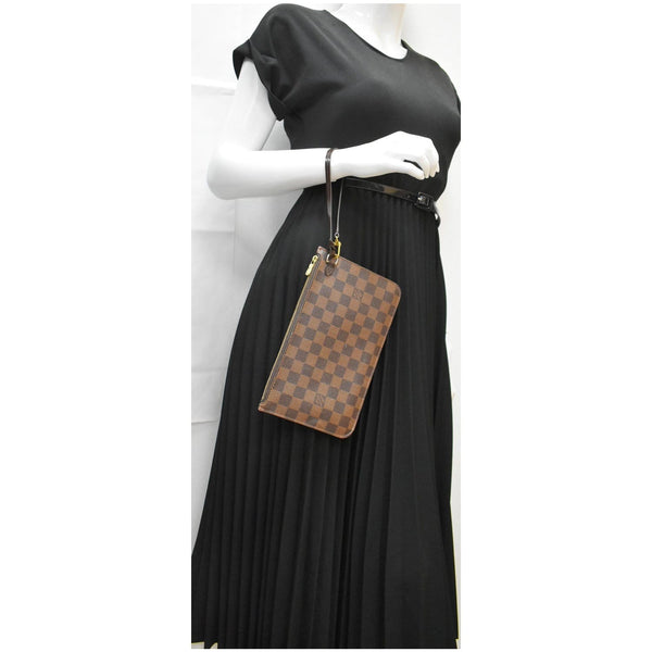 LOUIS VUITTON Neverfull MM Damier Ebene Pochette Wristlet Pouch Brown