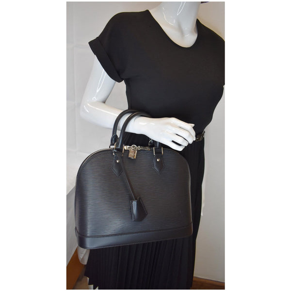 LOUIS VUITTON Alma PM Epi Leather Satchel Bag Black