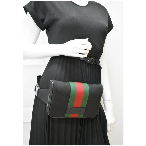 Gucci Web Monogram Canvas Slim Belt Bag - Wear on waist