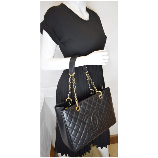 CHANEL Grand Shopping GST Caviar Leather Tote Bag Black