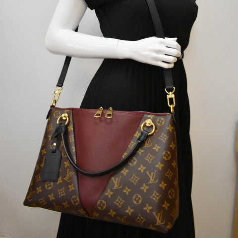 LOUIS VUITTON V MM Monogram Canvas Tote Shoulder Bag Bordeaux