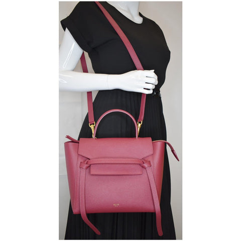 CELINE Micro Belt Grained Calfskin 2Way Shoulder Bag Ruby