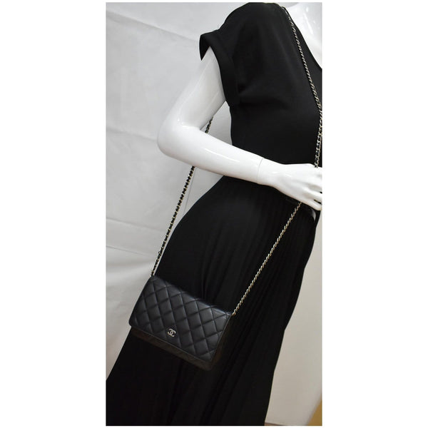 CHANEL WOC Lambskin Leather Chain Crossbody Bag Black