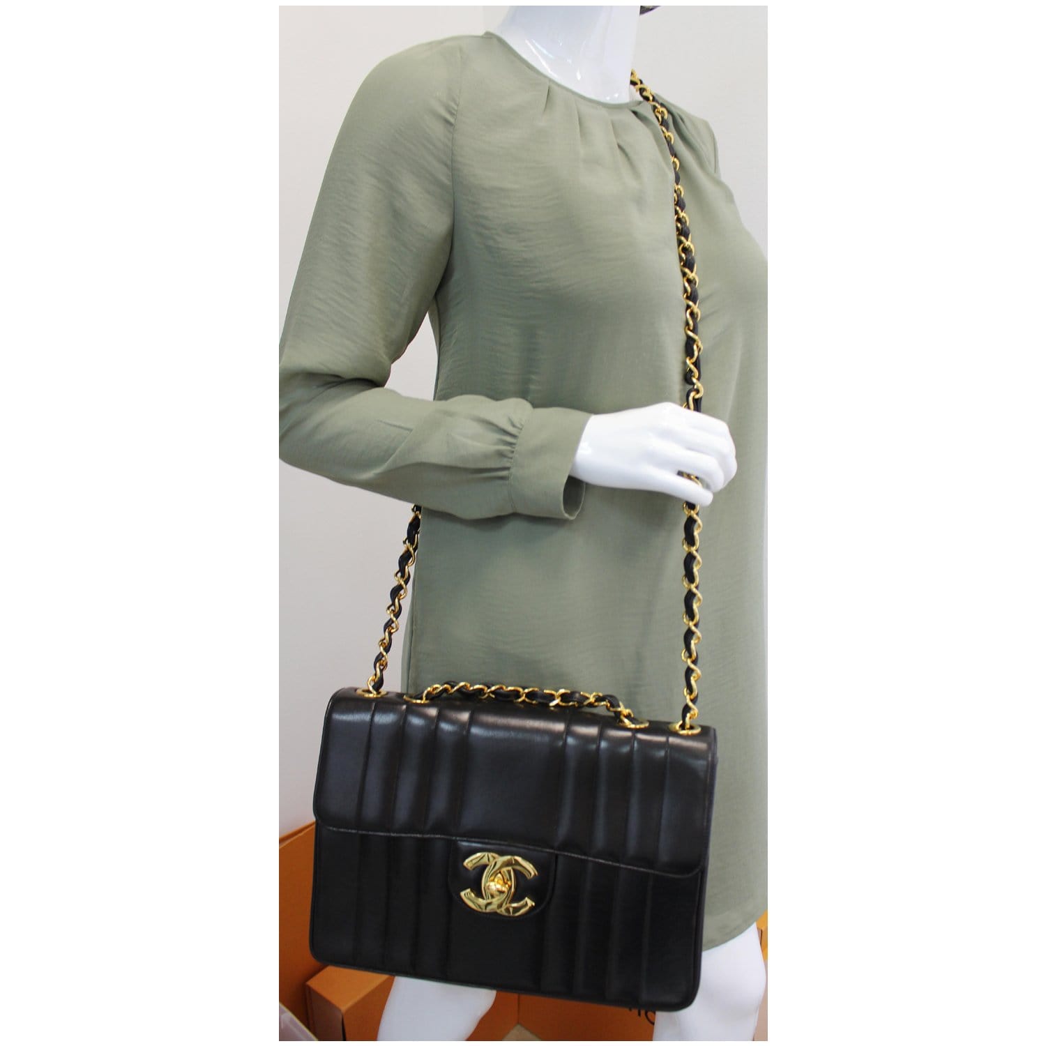CHANEL Large Vintage Shoulder Bag Black Lambskin Handbag