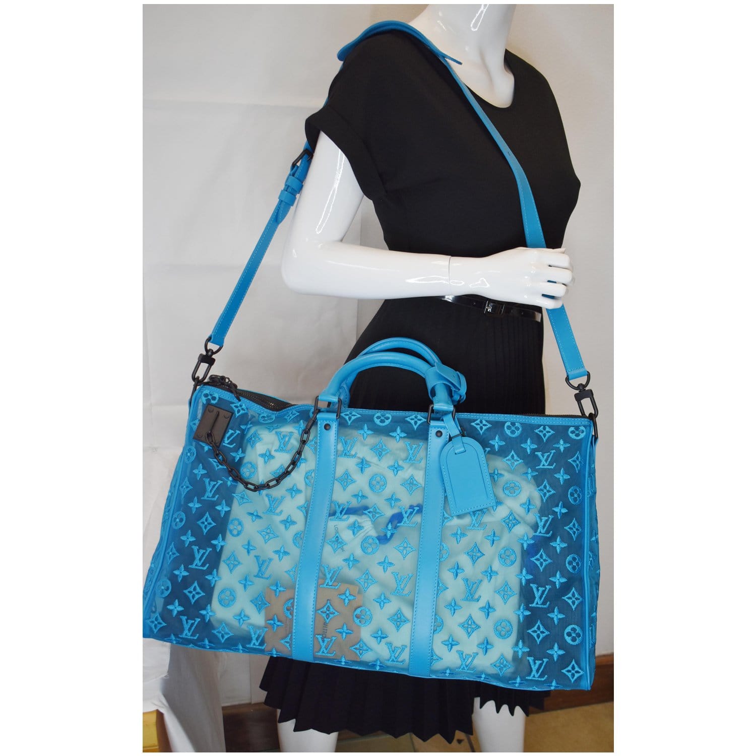 Louis Vuitton Neon Blue Mesh Triangle 'Keepall 50' Bag
