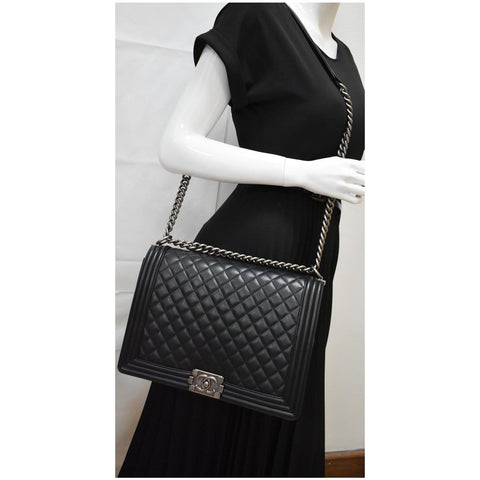 CHANEL Large Boy Flap Calfskin Quilted Leather Shoulder Bag Black