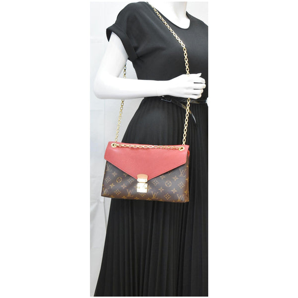 LOUIS VUITTON Pallas Chain Monogram Canvas Crossbody Bag Brown