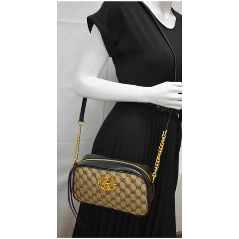 GUCCI GG Marmont Small Matelasse Canvas Leather Crossbody Bag Beige 447632