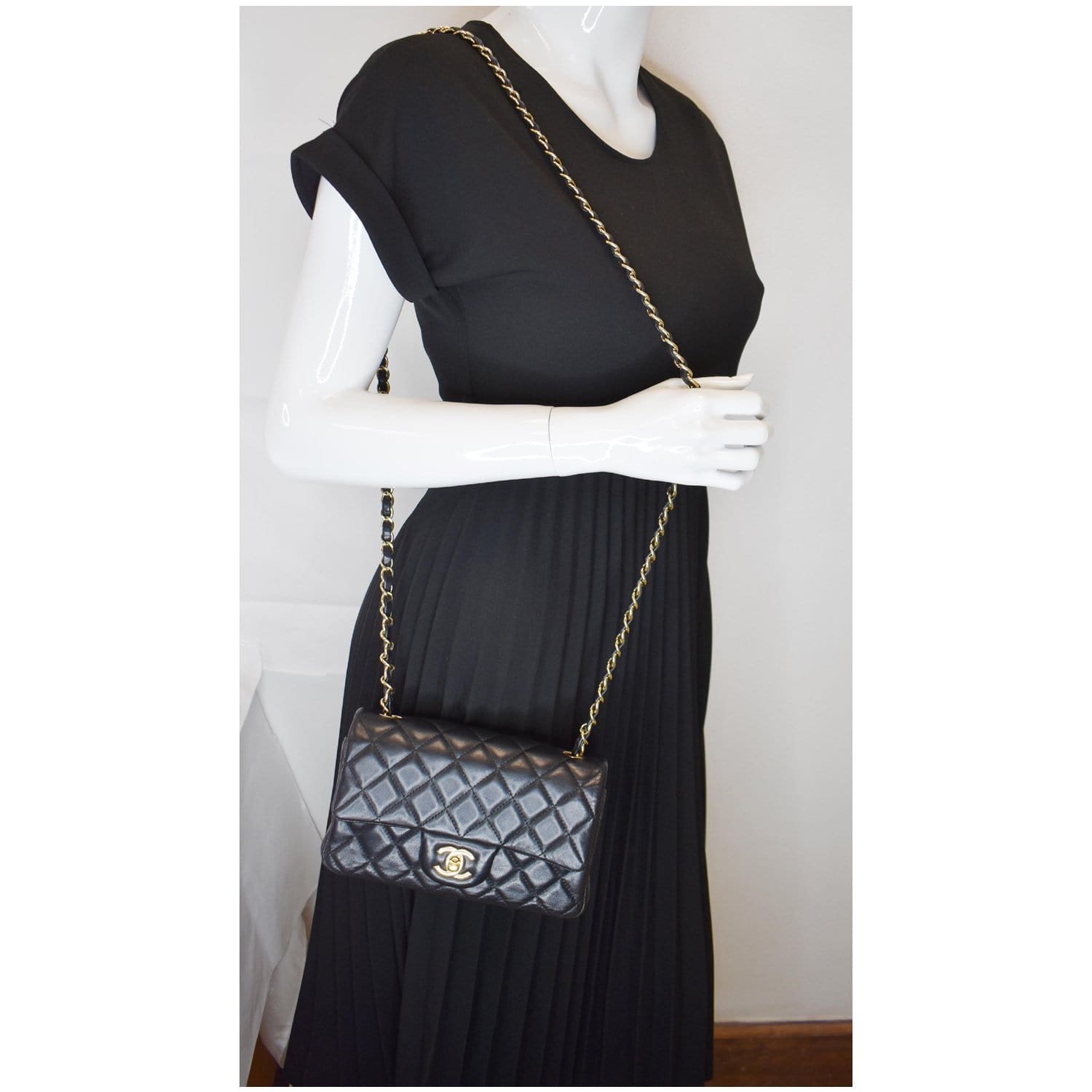 Chanel Classic Flap Shoulder Bag, Black Lambskin, Mini