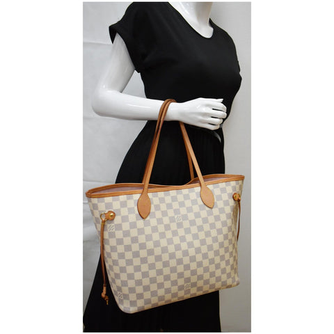 LOUIS VUITTON Neverfull MM Damier Azur Tote Bag Rose Ballerine