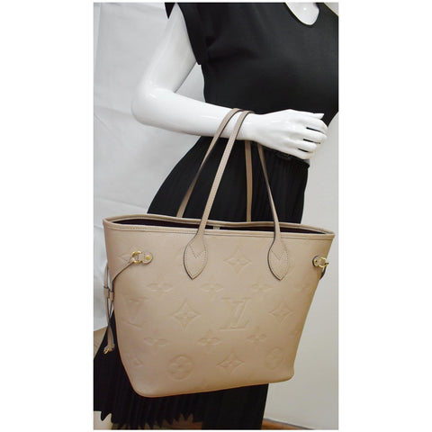 LOUIS VUITTON  Neverfull MM Monogram Empreinte Tote Bag Beige