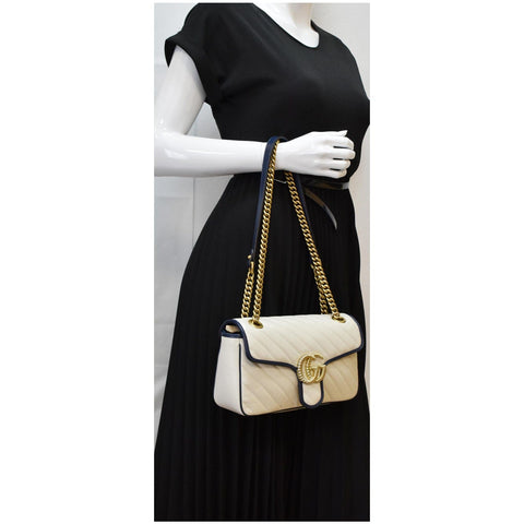 GUCCI Torchon GG Marmont Small Calfskin Matelasse Shoulder Bag White