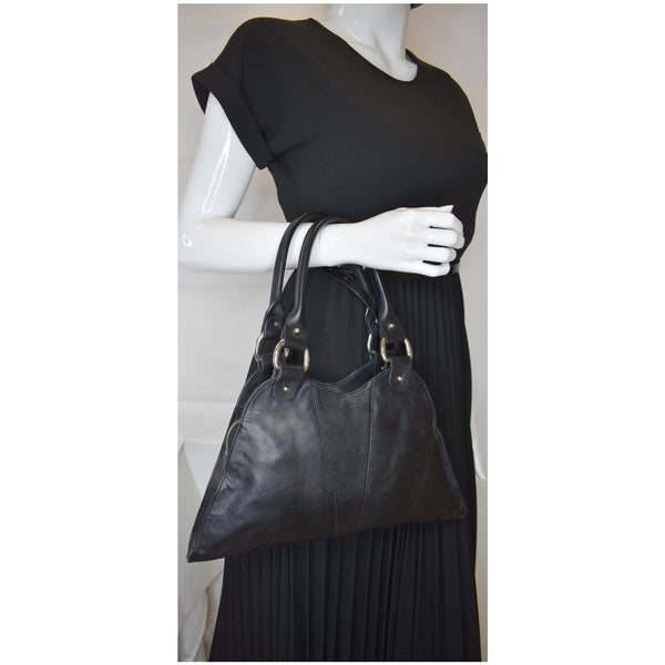 FENDI Devil Trapezio Top Handle Calfskin Tote Shoulder Bag Black