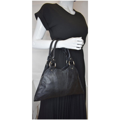 FENDI Devil Trapezio Top Handle Calfskin Tote Shoulder Bag Black