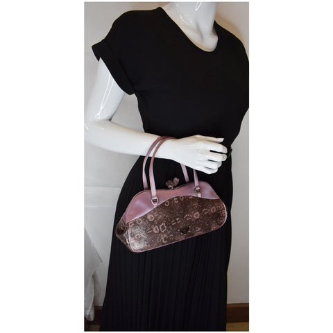 PRADA Sera Lizard Skin Satchel Bag Purple