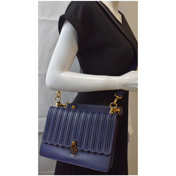 FENDI Small Kan I Perforated Leather Shoulder Bag Blue