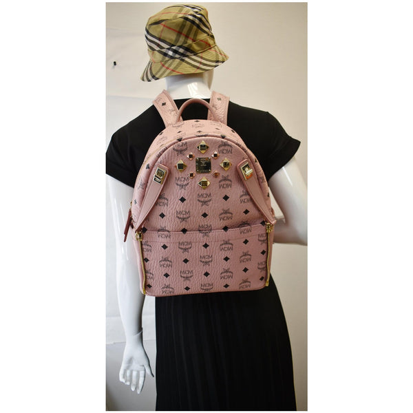 MCM Small Dual Stark Visetos Coated Canvas Backpack Bag Soft Pink