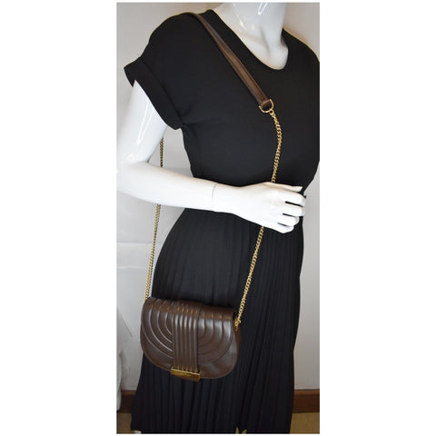 SALVATORE FERRAGAMO Rosette Leather Chain Crossbody Bag Chocolate Brown - Final Sale