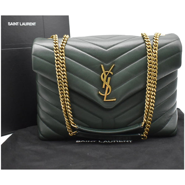 YVES SAINT LAURENT Loulou Medium Matelasse Leather Chain Shoulder Bag Green
