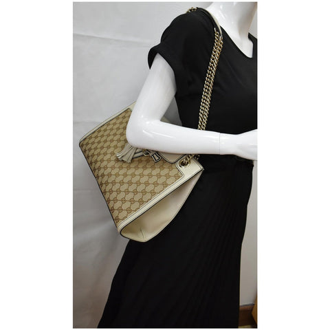 GUCCI Emily Large Guccissima Chain Shoulder Bag Beige 295403