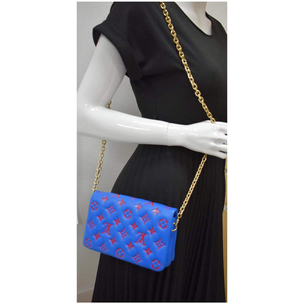 LOUIS VUITTON Coussin Monogram Embossed Pochette Crossbody Bag Blue