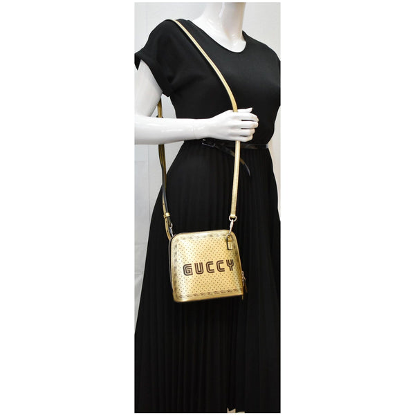 GUCCI Moon Steller Guccy Leather Crossbody Bag Gold 511189