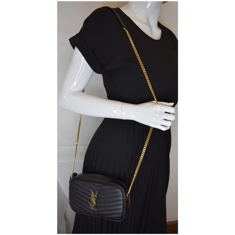 YVES SAINT LAURENT Mini Lou Grain De Poudre Camera Bag Black