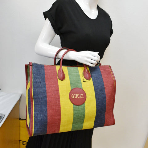 GUCCI Baiadera Stripe Canvas Tote Bag Multicolor 630358