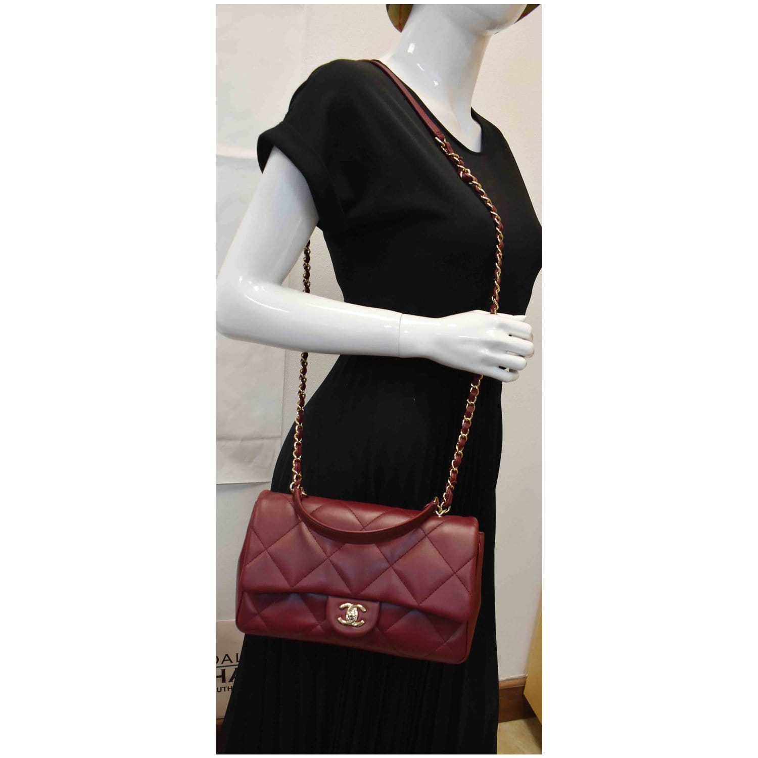 Chanel Quilted Lambskin Leather Mini Flap Burgundy Crossbody Shoulder Bag