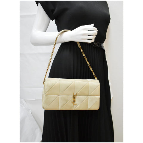 YVES SAINT LAURENT Jamie Suede Leather Shoulder Bag Sea Salt