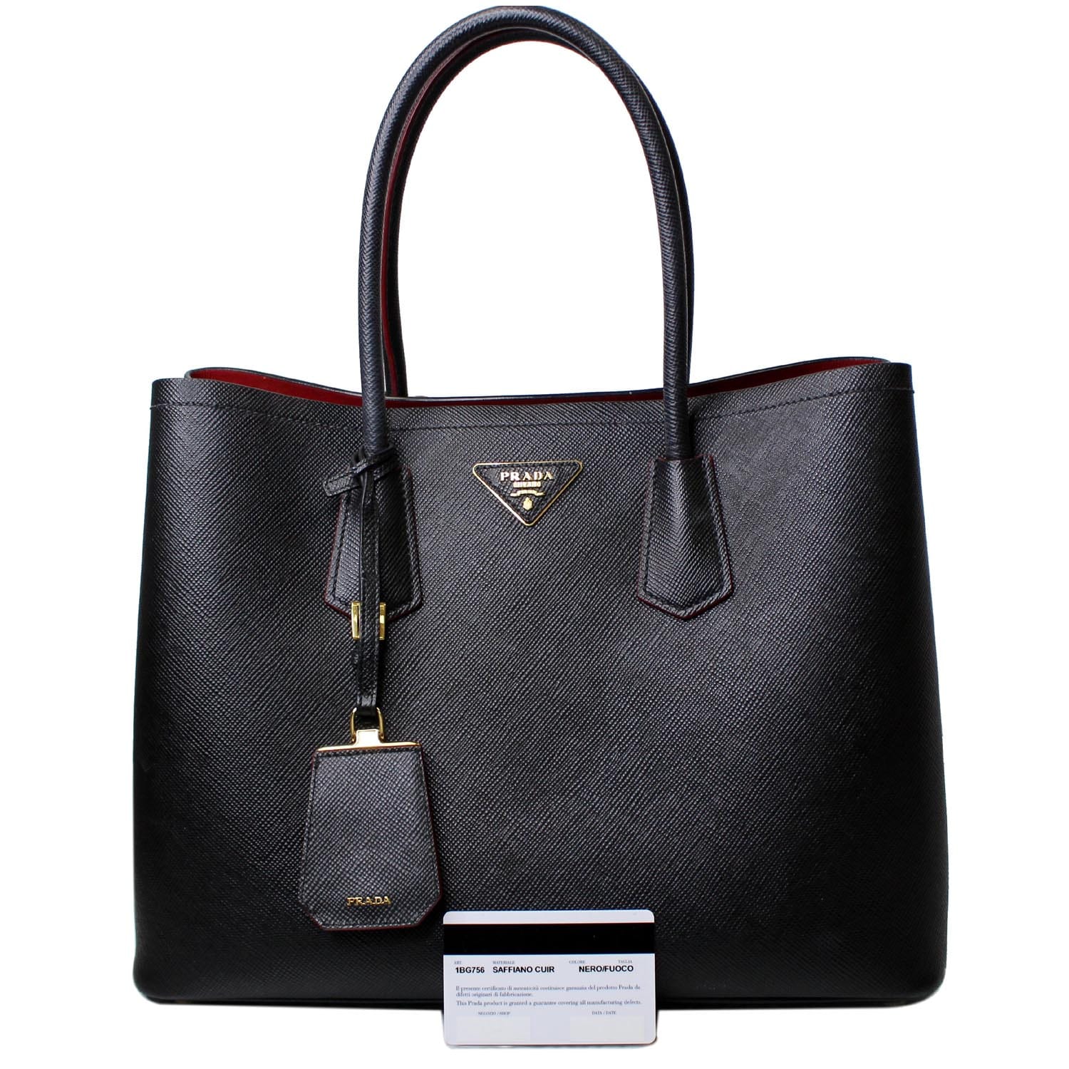 PRADA Double Handle Saffiano Leather Tote Bag Black